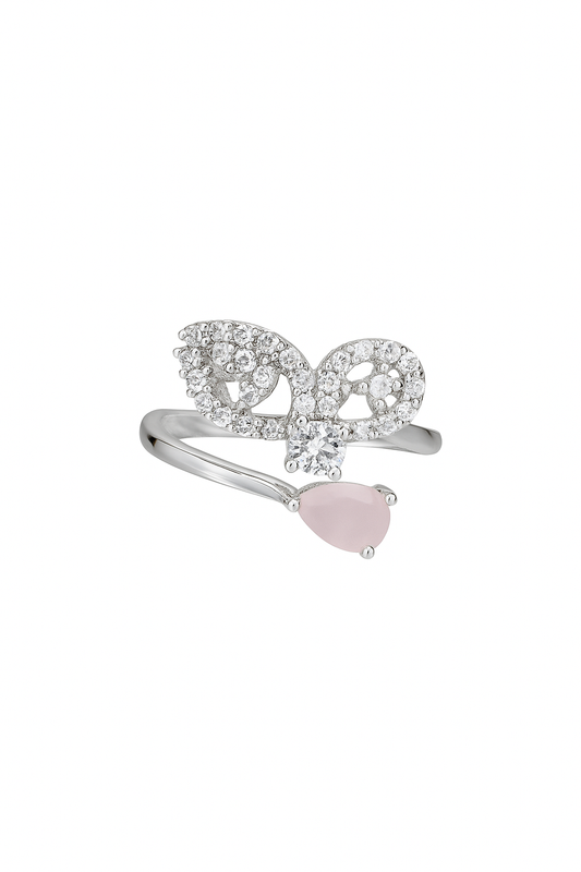 Elegant Double Loop Flower & Pearl Ring