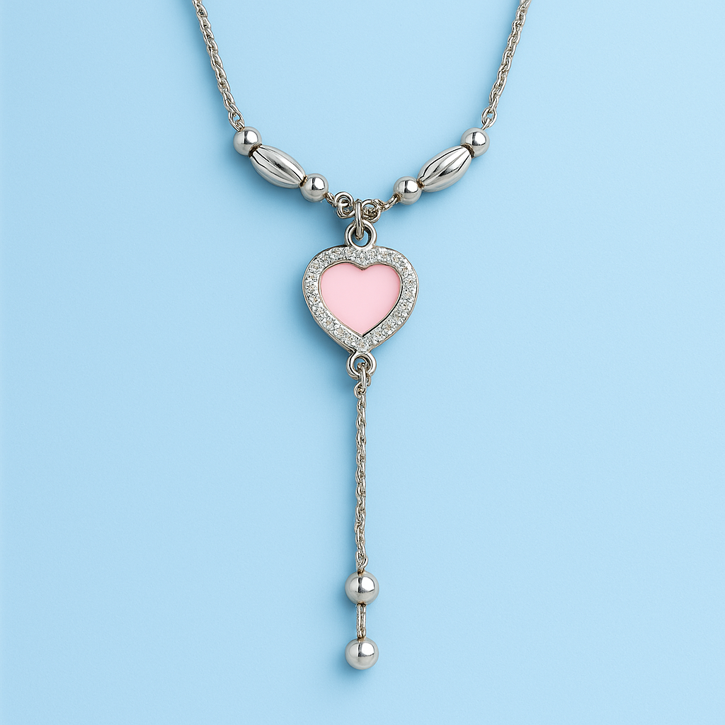 Golden Hollow Heart Necklace with Enamel Center