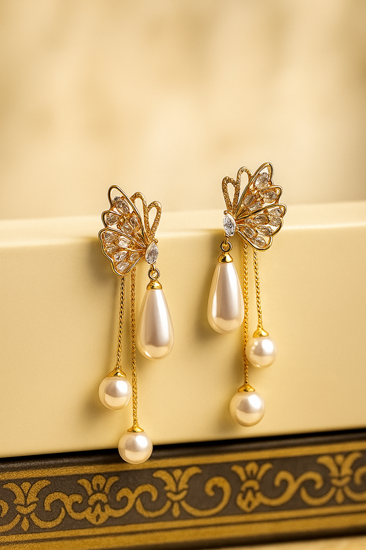 China Gold Pearl Earrings
