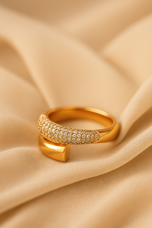 Golden Pearl Carve Double Loop Ring