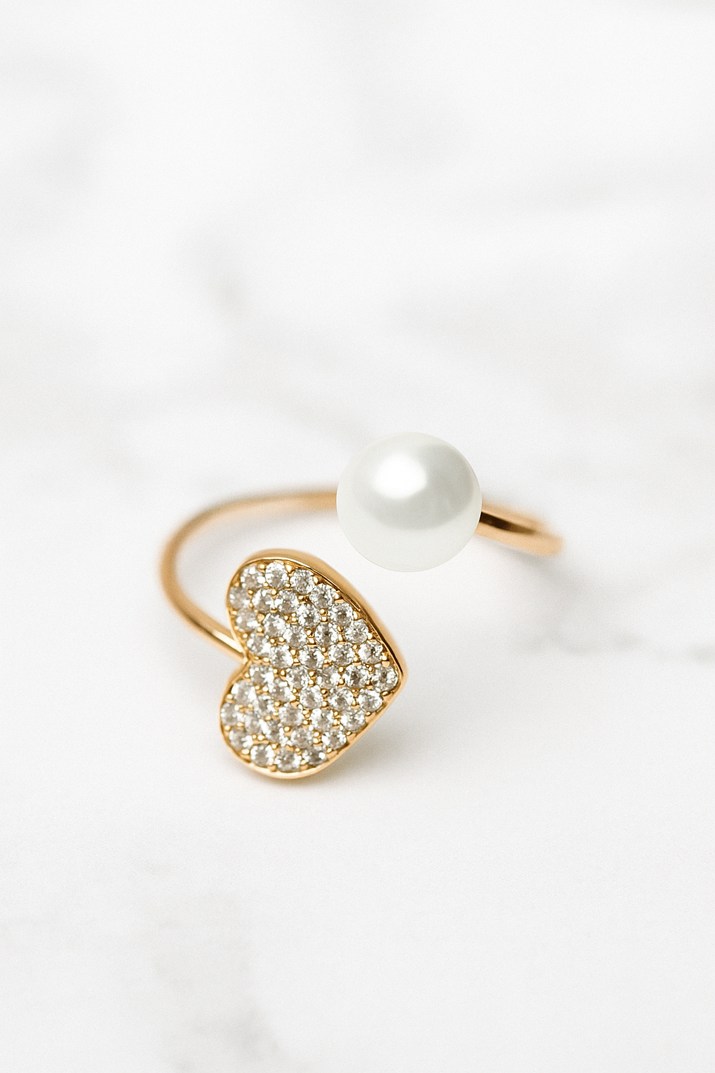 Heart & Pearl Double Loop Ring